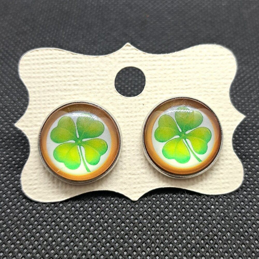 Handmade Shamrock Stud Earrings | 18mm | Surgical Stainless Steel-luck and charm